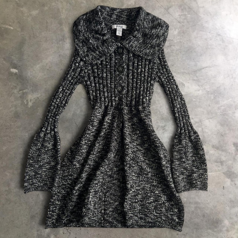 Style & co Grey Chunky Button Up Cardigan Bell Sleeve Y2K Petite Small